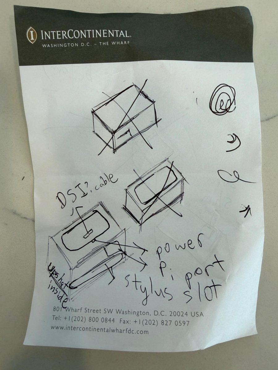 The first sketch on a hotel notepad