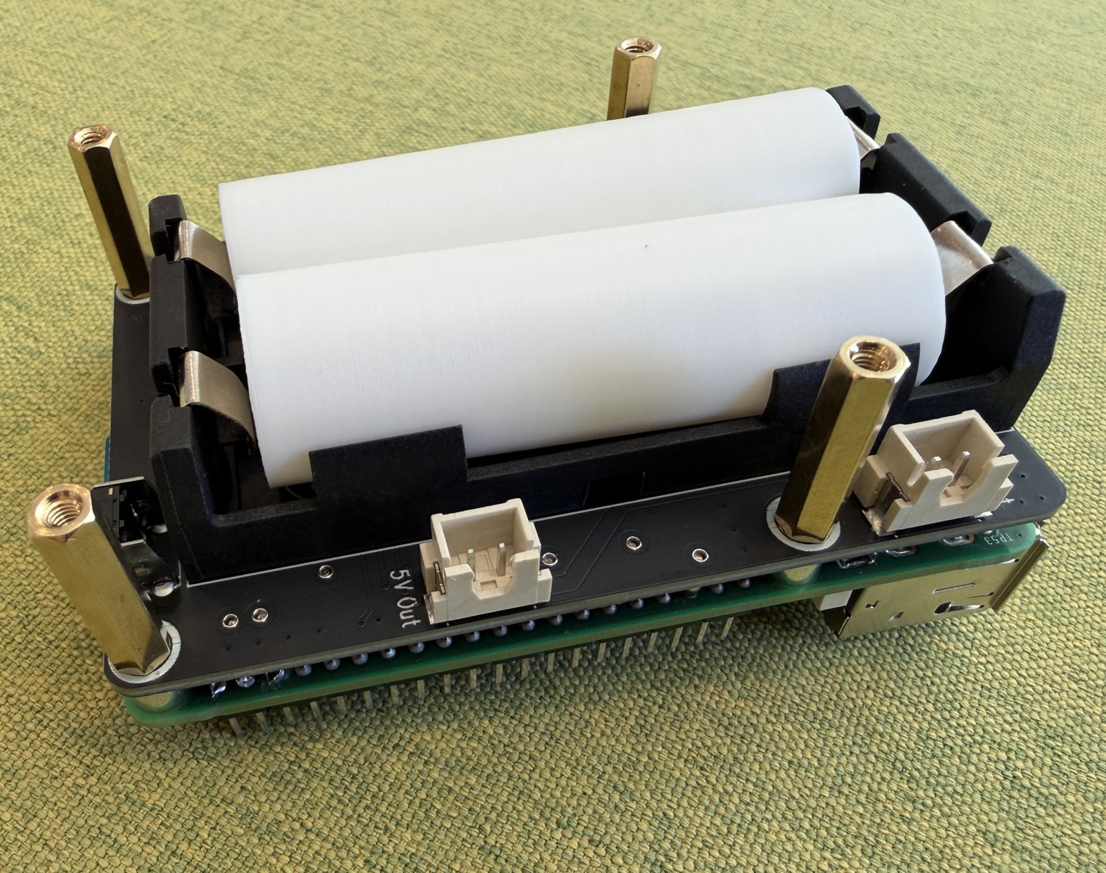 Battery board stacked on the Raspberry Pi 5