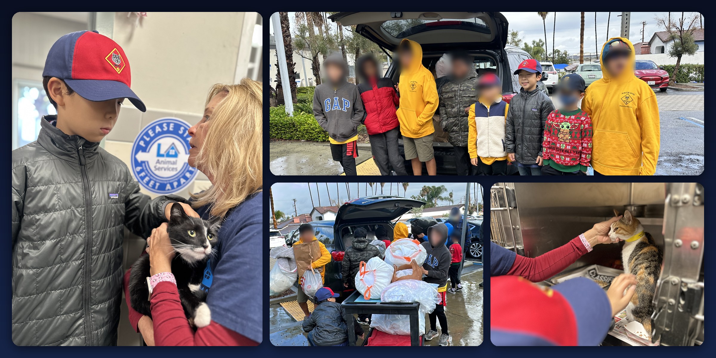 Caring for shelter animals and delivering donations with Cub Scout Pack 970