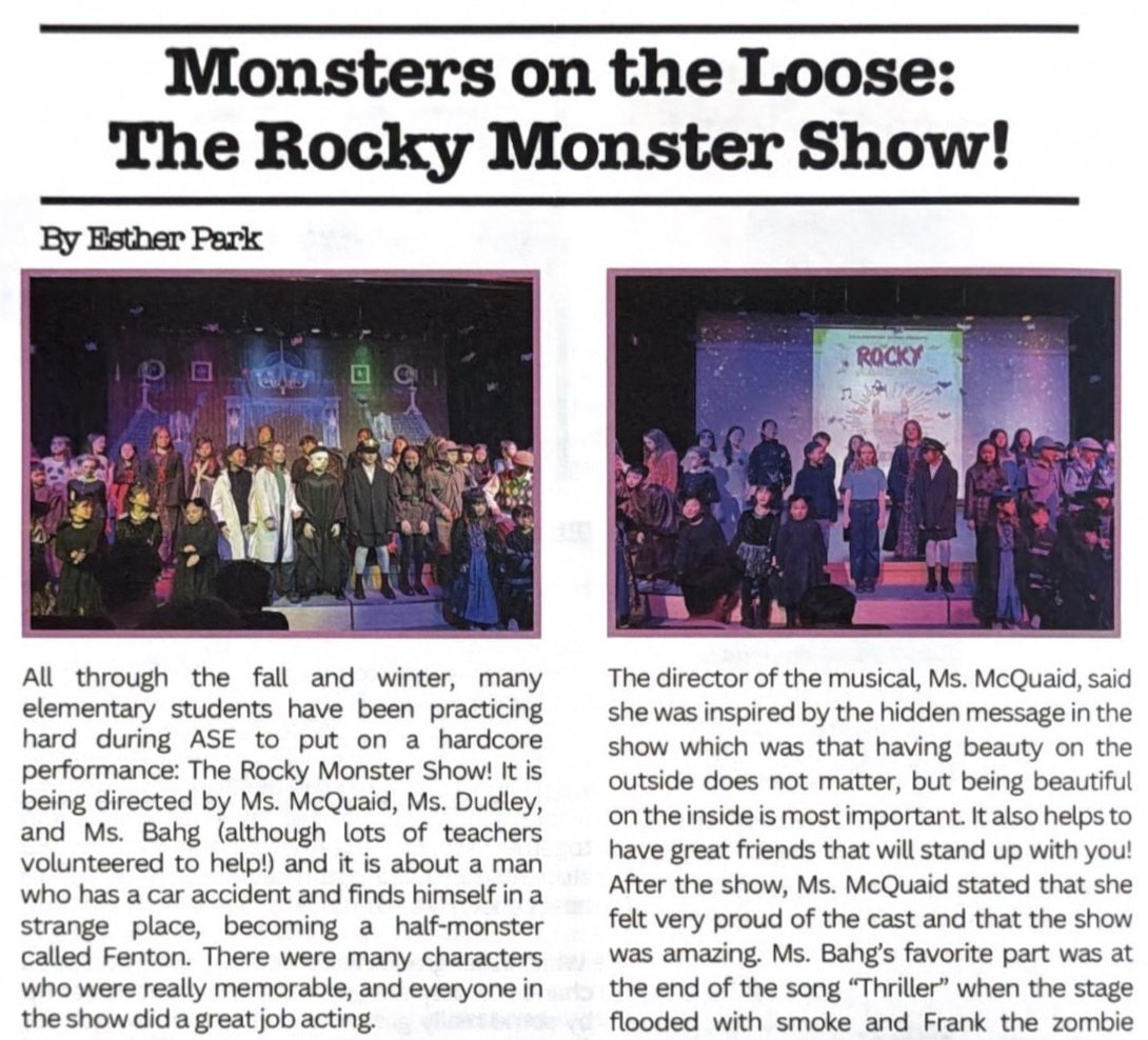 School newspaper article about The Rocky Monster Show