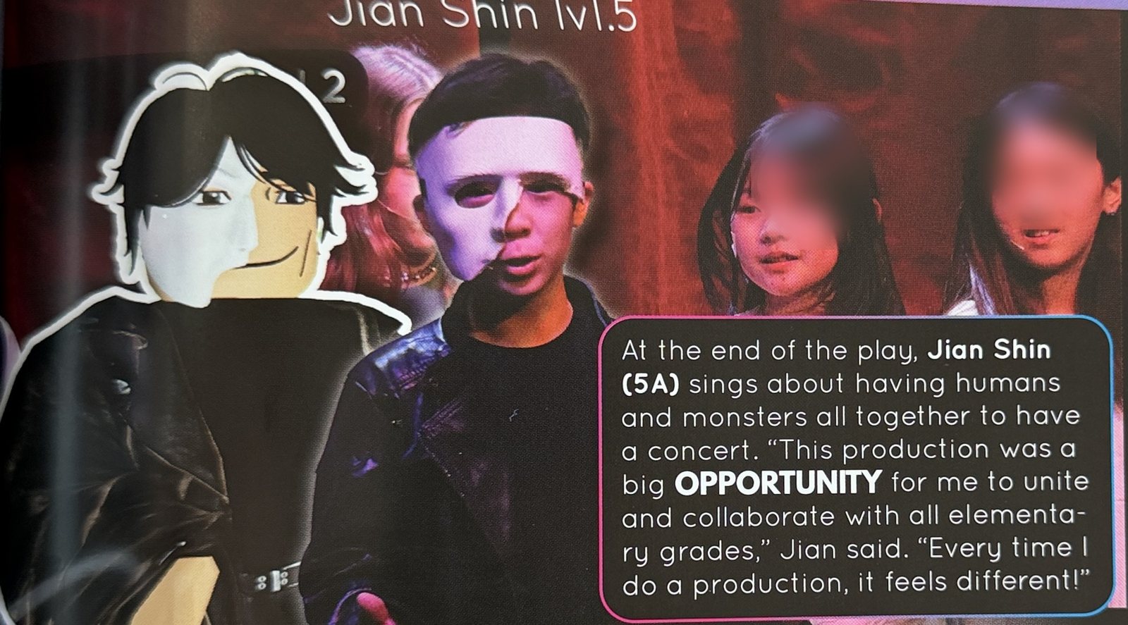 Yearbook page featuring Jian as Fenton